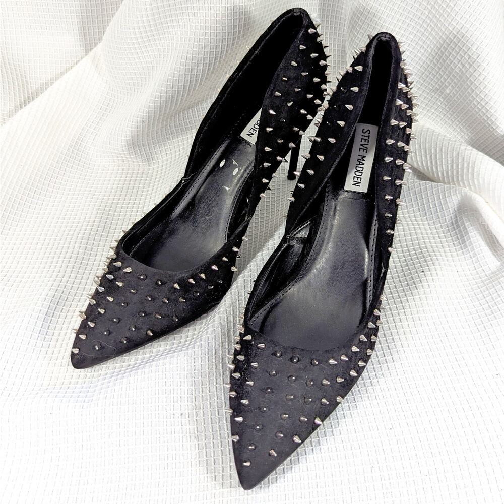 STEVE MADDEN! STUNNING BLACK SUEDE LEATHER STUDDED PUMPS, HEELS! SZ 11M
